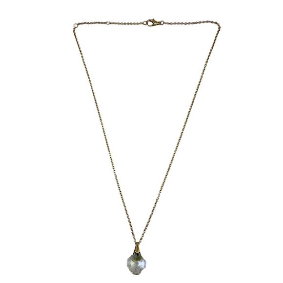 Vintage Aurora Borealis Crystal Fancy Cut Dainty Gem Gold Tone 18" Pendant - Picture 7 of 8